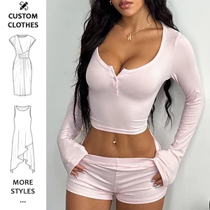 Wholesale 2026 summer casual long sleeve shorts and t-shirt set 2 piece set women