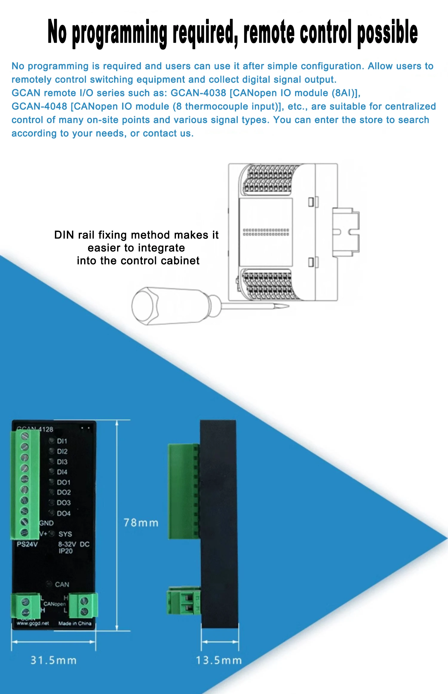 4DI 4DO Ultra-Small Distributed Bus Remote I/O Module for PLC ...