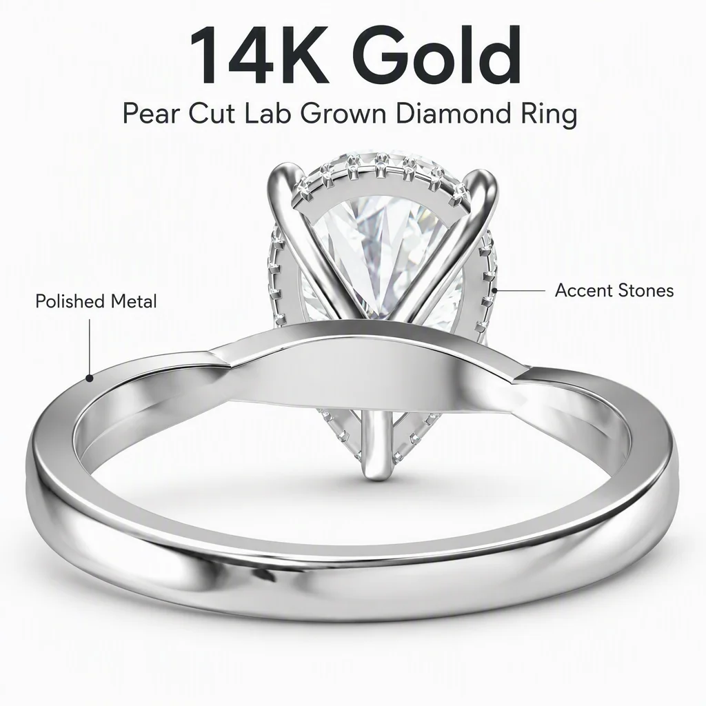 14K Gold Pear Cut Lab Grown Diamond Ring Pear Round Lab Created Diamond Engagement Ring Lab Diamond Rings for Women