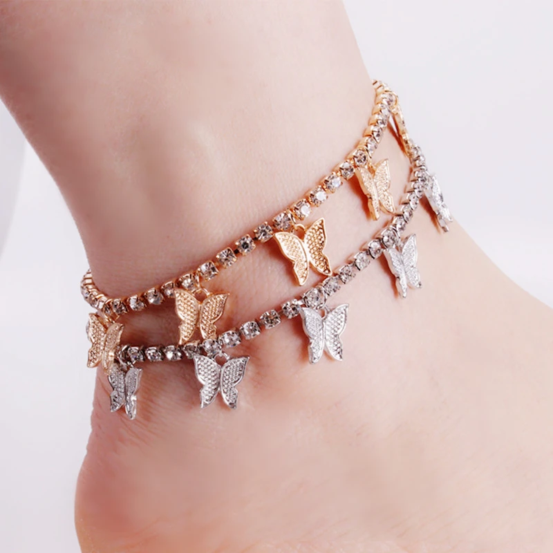 rose gold butterfly anklet