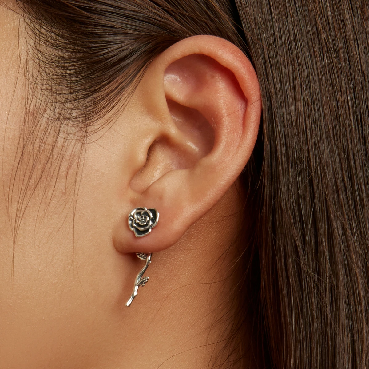 SILVER925 ROSE STUD EARRINGS /シルバー/ピアス 925 Sterling Silver Stud Black Girl Earrings - Dainty & Vintage
