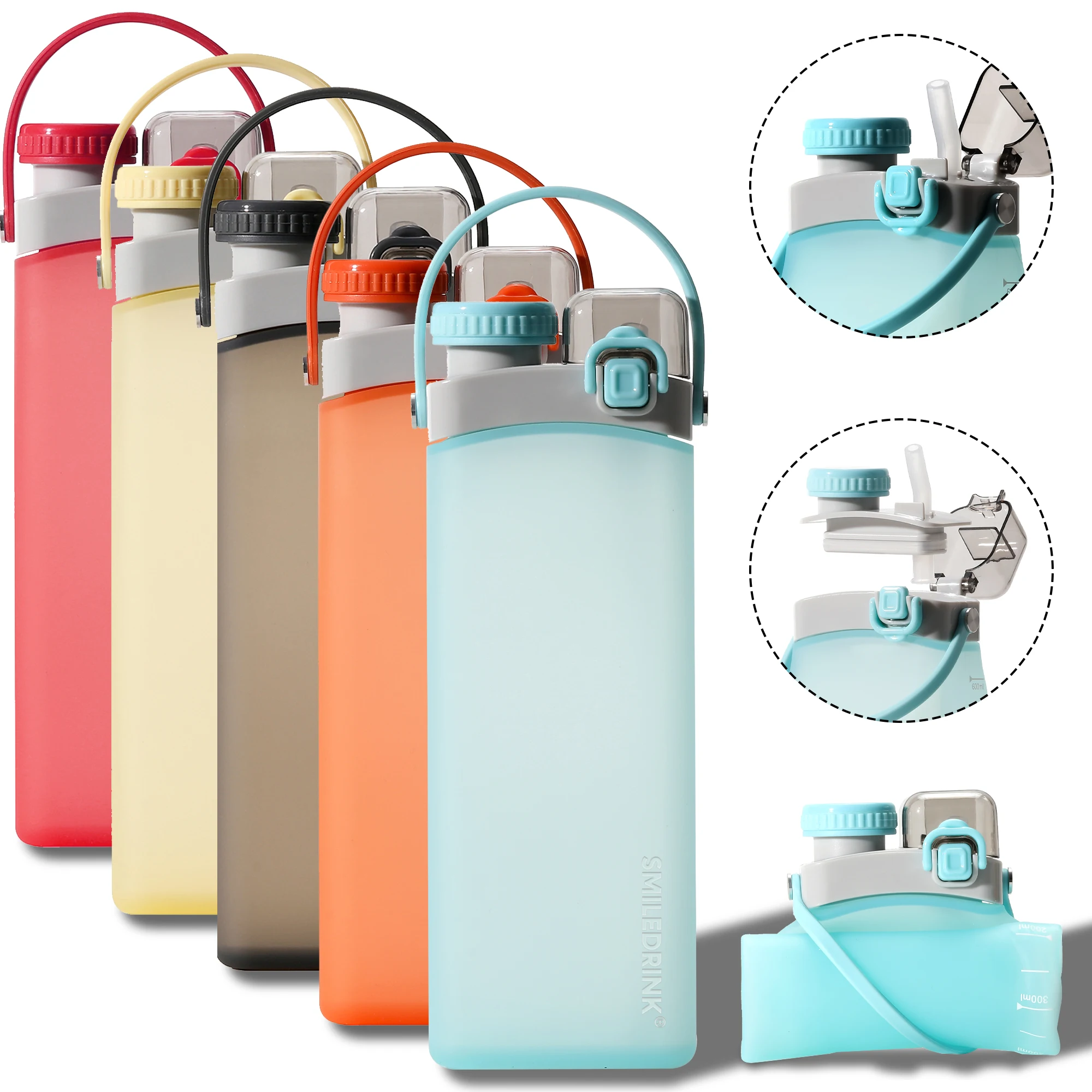 Bouteille d'eau en silicone pliable durable pour le sport et la gym 3 In1 pour les enfants à l'école - Chine Bouteille d'eau pliable et bouteilles d' eau pliables prix