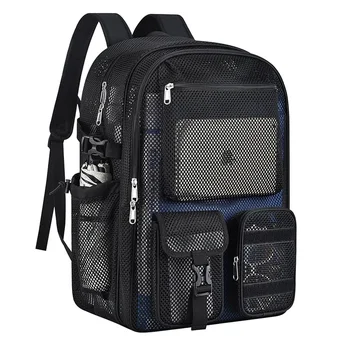 Hot sale large capacity mesh fabric backpack multi-functional net backpack bag lightweight leisure trip bag