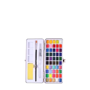 Giorgione Solid Glitter Metallic Watercolor Paint Set for Beginners Tin Box with Water Nylon Hair Brush Paper Painting 50 Colors