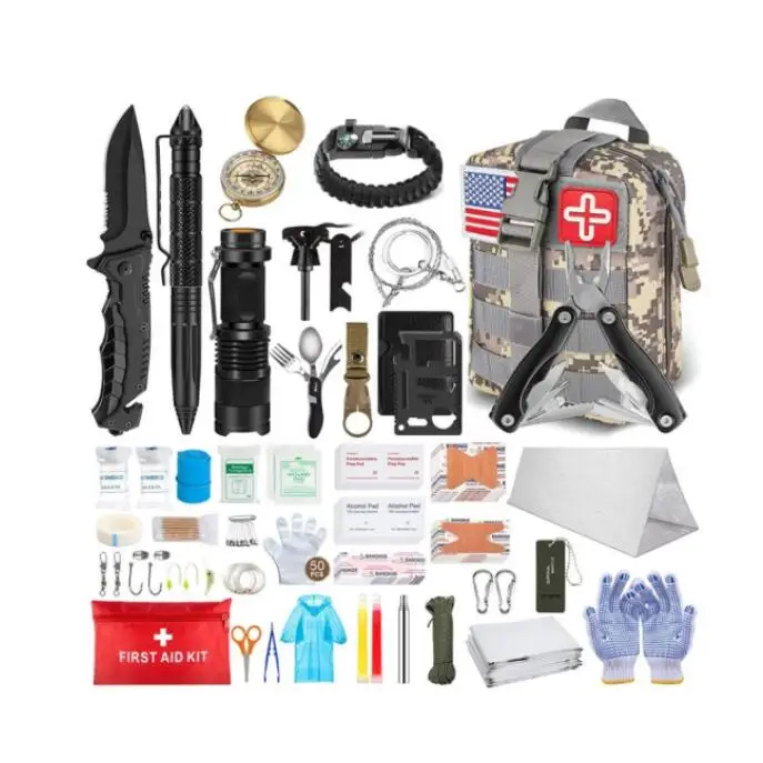 Emergency Survival Kit and First Aid Kit, Professional Survival Gear Tool  with Tactical Molle Pouch and Emergency Tent