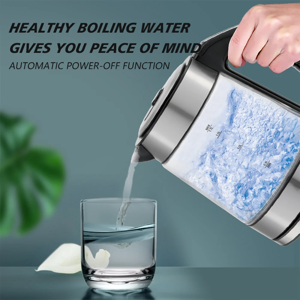 1.7l Transparent Glass Discoloration Electric Stainless Steel Lid Water