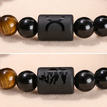 12 Costellazioni Zodiaco Bracciale Per Uomo Donna - Braccialetto Di Perline Di Pietra Naturale Moda Corda Intrecciata A Mano Braccialetto Luminoso Bracciali Per Coppie Regalo Di Compleanno, Leone, Br