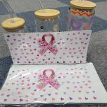 16oz Tumblers with UV DTF Cup Wrap Transfers Waterproof Breast Cancer Awareness Labels Heat Transfer Printing Method
