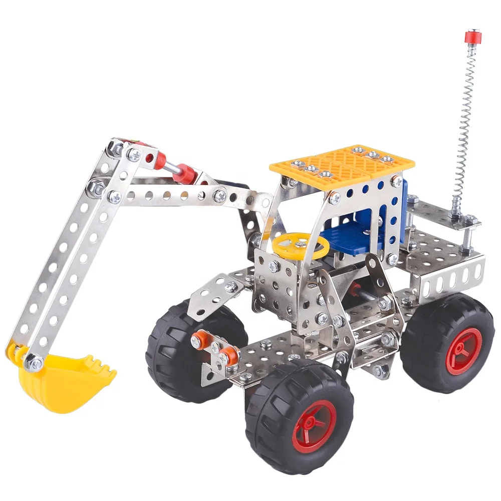 Funny 208pcs Diy Self-installed Engineering Building Blocks Car Metal Brick Toy with Plastic Educational Toys