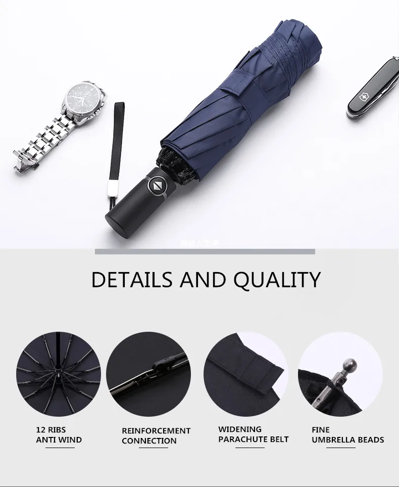 Factory Price Supplier Travel Umbrella Black Pongee Waterproof Auto