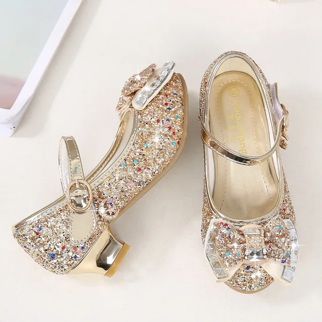 Hot selling sequins girl princess party shoes dress high heels girl crystal shoes - Image 3