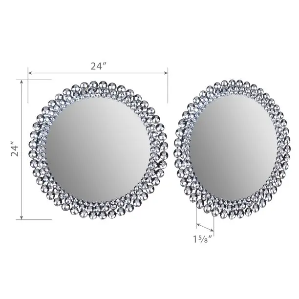 Wall Mirror Round Metal Silver Beads Jeweled Large Luxury Living Room