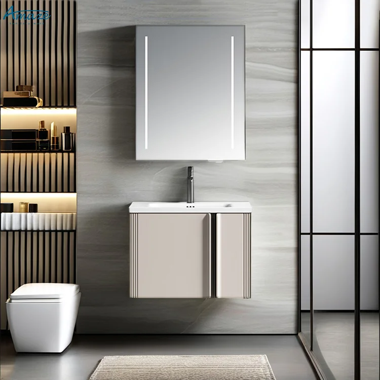 Modern vanity bathroom furniture wood storage wall mounted floating sink bathroom vanity cabinet