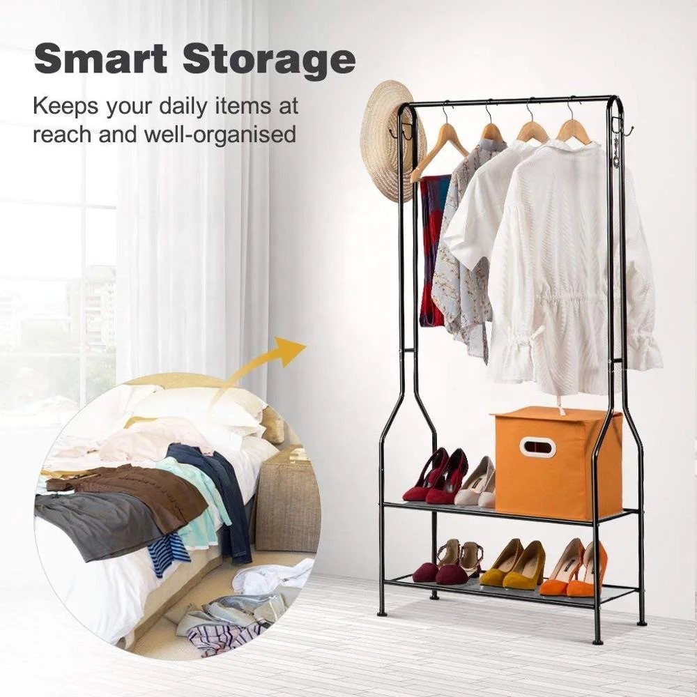 
2-ярусная одежды металлический стеллаж для выставки товаров и обуви Скамья Подставка для хранения 