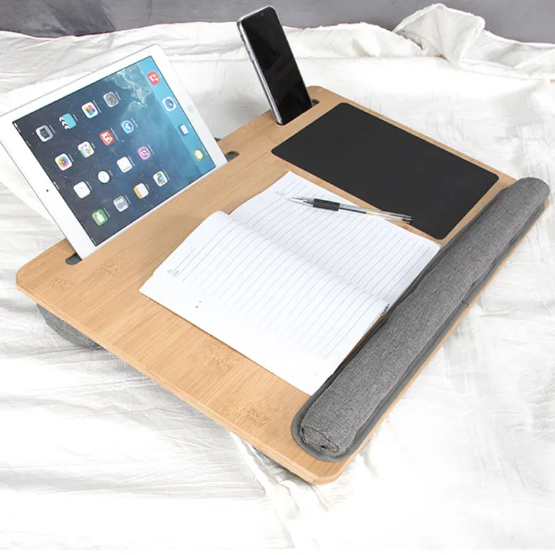 
 Доступный образец, оптовая продажа, Портативный Бамбуковый подставка для ноутбука, деревянный поднос, кровать, диван, стол с мягкой подушкой  