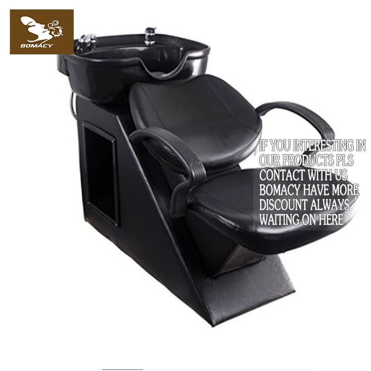 Bomacy Modern classic design hair salon wooden furniture black shampooing chairs with ceramic bowls