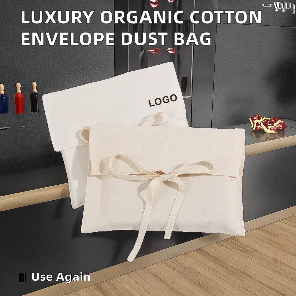 Reusable Lady Organic Recycled Cotton Envelope Gift Packaging Dust Bag for Jewelry and Cosmetic Luxury White factory