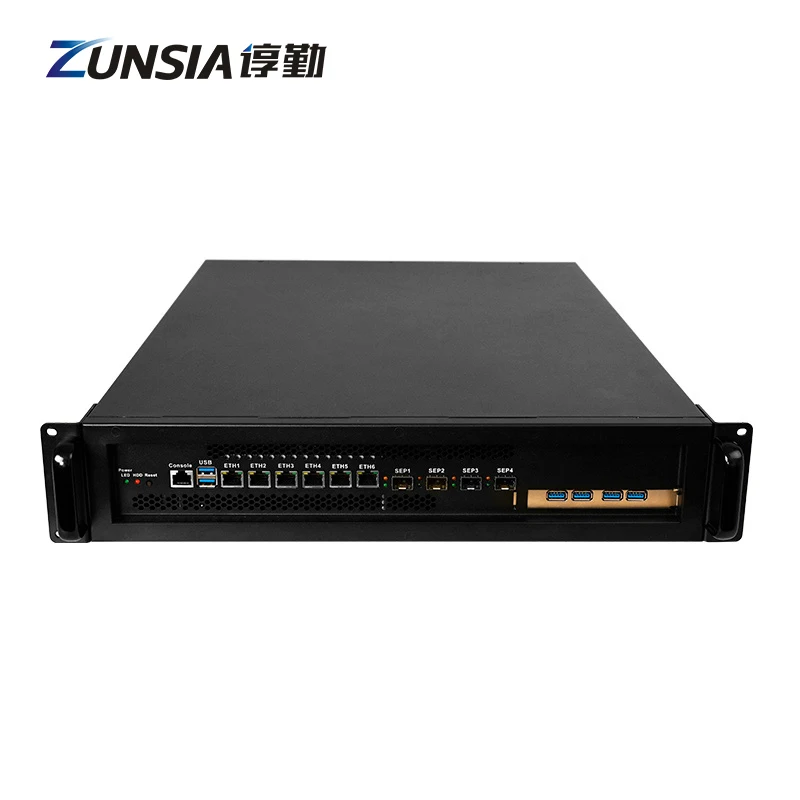 Zunsia 6LAN 4 * SFP 10G брандмауэр мини ПК промышленный 2U Серверный корпус с поддержкой 12-го LGA1700 13-го i3 i5 i7 i9 Pentium Celeron CPU