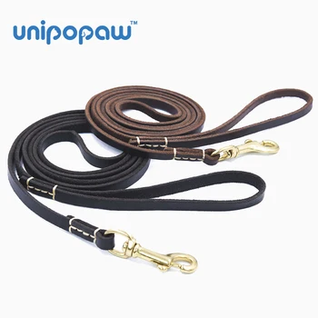 Premium Real Leather Pet Lead Leash Wholesale Customized Luxury Cow Genuine Leather Dog Leash With Brass Buckle