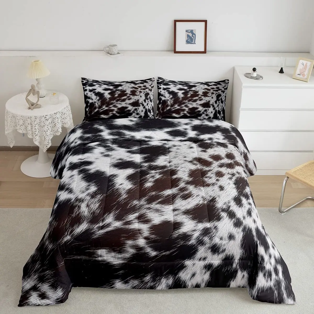 Koe Bont Hoeslaken voor Kinderen Jongens Meisjes Koeienhuid Beddengoed Set Boerderij Blauw Geometrie Beddengoed Set Slaapkamer Decor Western Boerderij Dier Huid Bed Cover 2 Stks Single