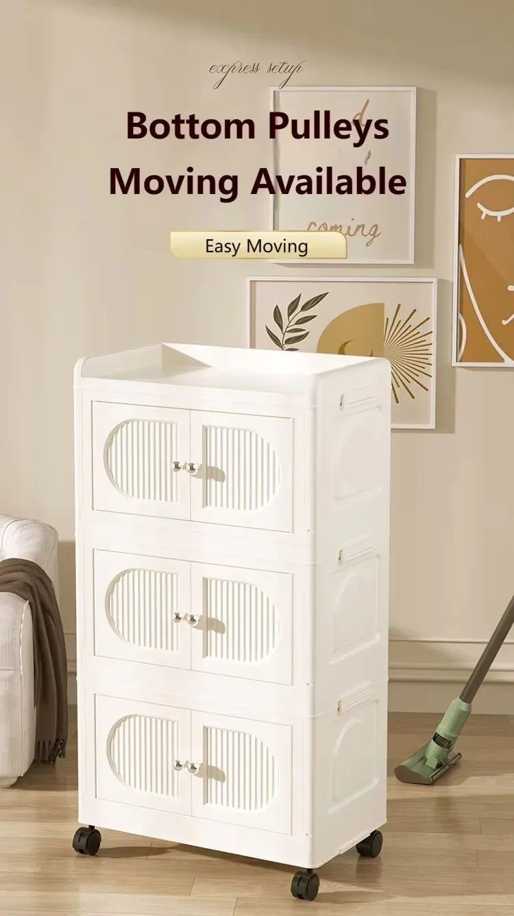 Large Capacity Simple Style PP Plastic Double Door Cabinet Rectangle Shape Foldable Movable Open Household Storage Container details