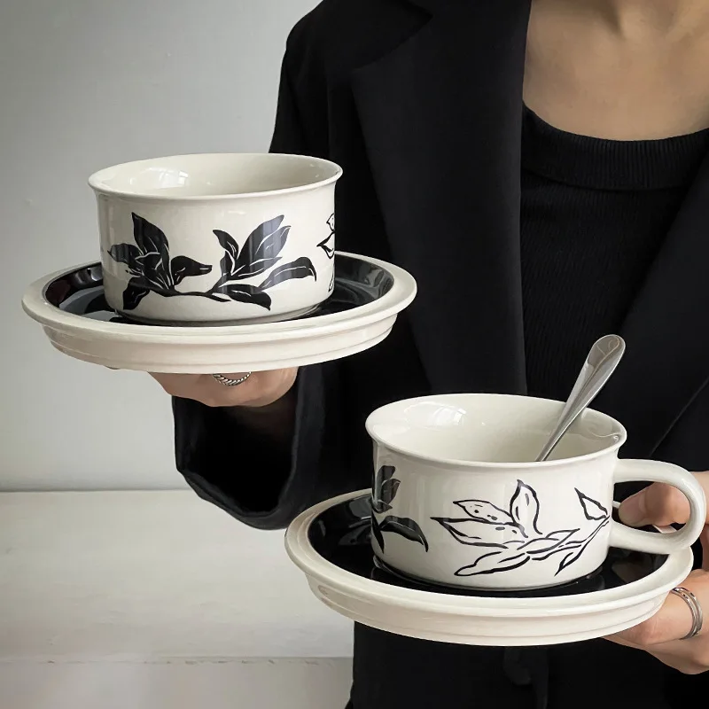 product finland vintage hand painted flower ceramic cup retro niche porcelain ceramics tea cup set latte coffee cup and saucer-62