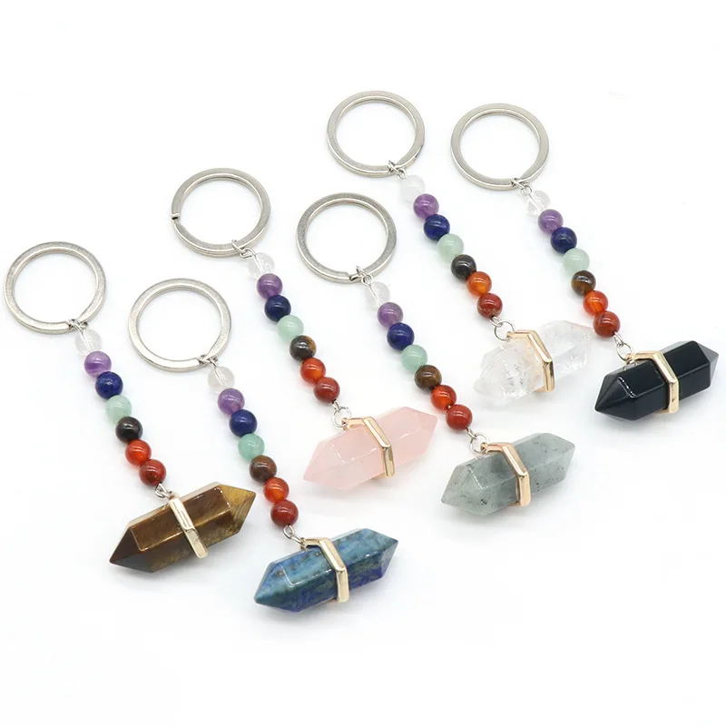 Natural Crystal Stone 7 Chakra Bullet Pendant Keychains Handmade Key Ring  Holder For Women Men Car Bags Accessories - Buy Chakra Keychain,Bullet