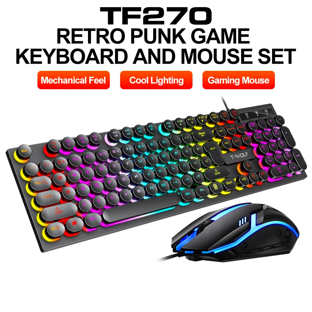 2024 T-WOLF TF270 Wired Gaming Keyboard & Mouse Combo - Colorful