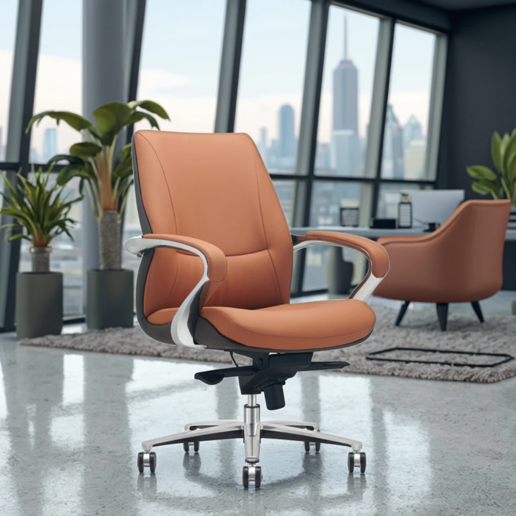 Modern Leather Ergonomic Desk Chair with Adjustable Height and Aluminium Frame for Home Office 6