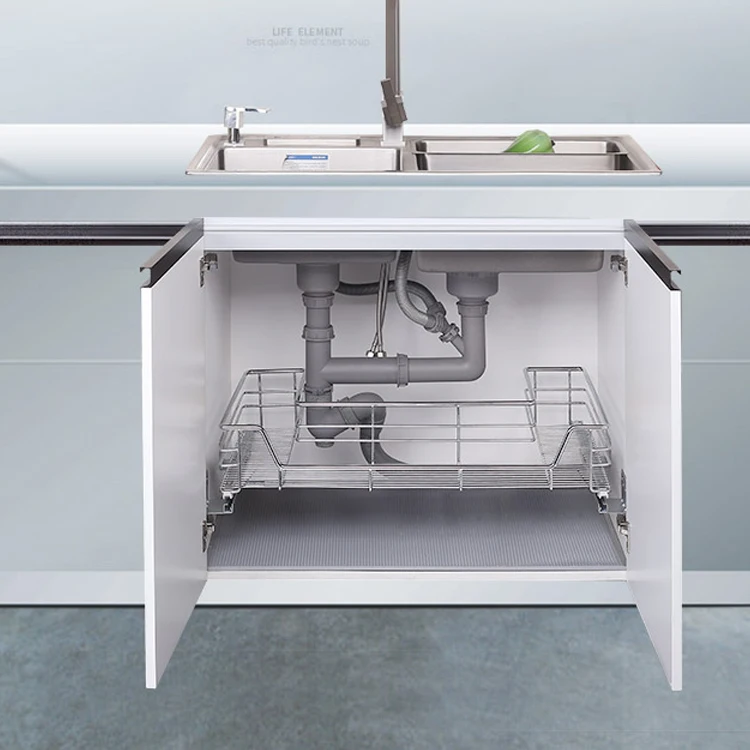 Pull Out U Shaped Sink Basket,Soft Closing Kitchen Bottle Pot Storage