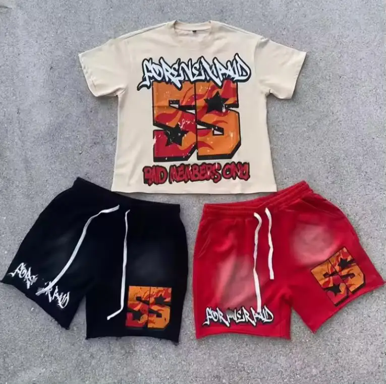 Wholesale Custom Print Logo Men's Sports Tracksuits Short Sleeve T-shirt Sweatshirt and Sweatpants Sweatsuit gallery 7
