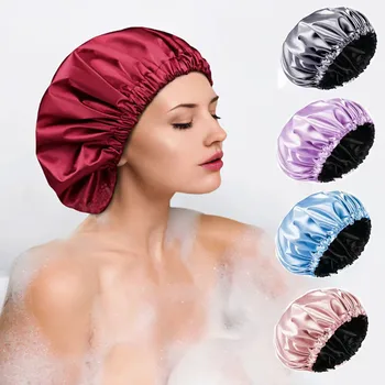 Baoli Large size Double Layer Satin Hair Designers Bonnets Bath Shower 10 color Women Satin Bonnets