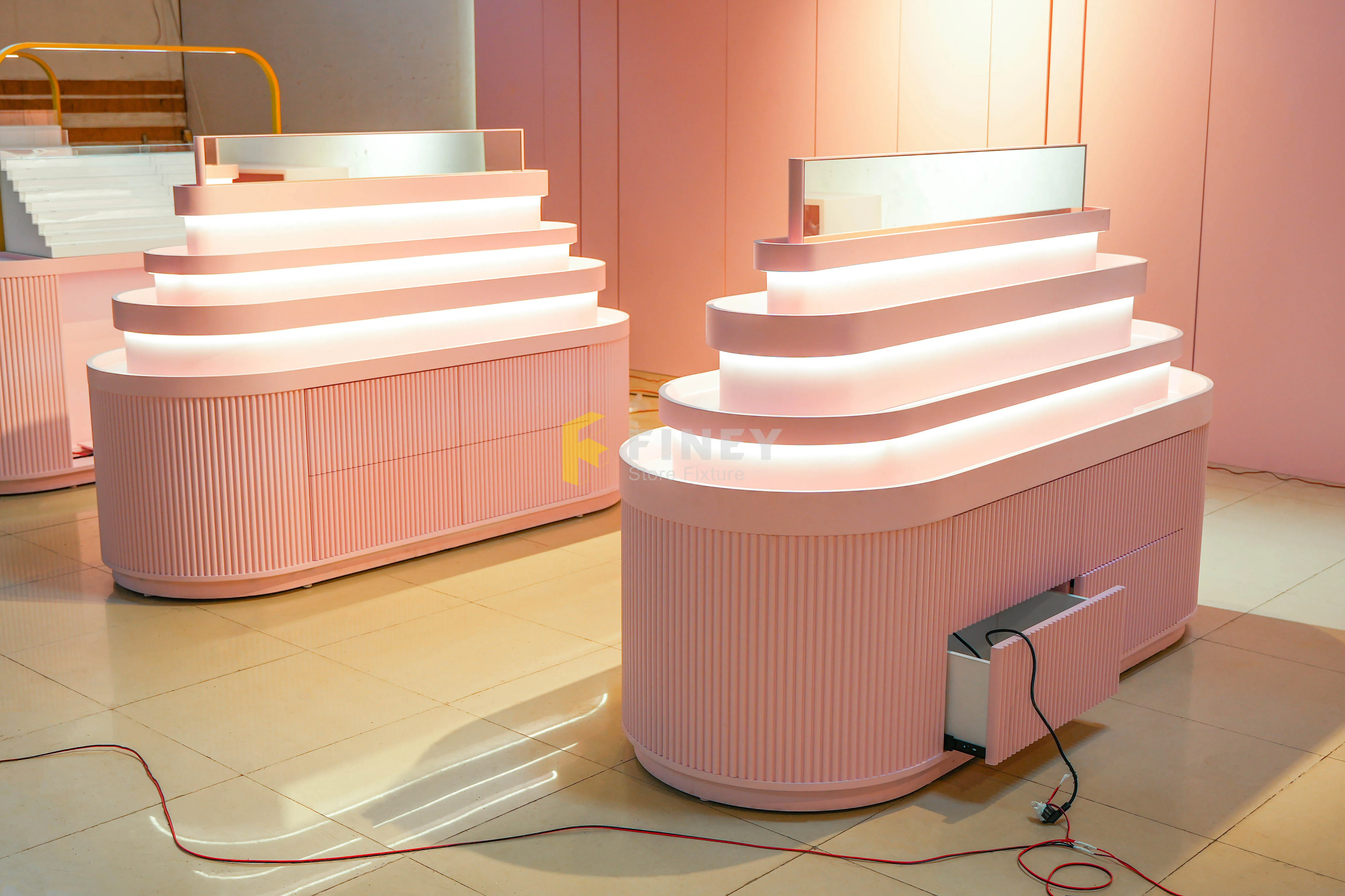 Factory Customized Cosmetic Center Island Display Table Mask Rack Multi-layer Storage Rack
