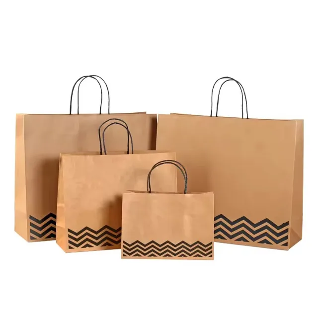 Wholesale Custom Brown kraft disposable paper bag for Food Packaging Takeaway with Handle