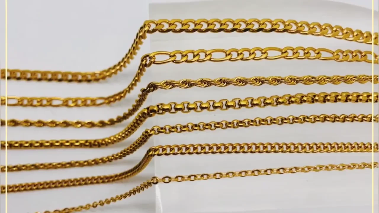 Waterproof Jewelry Cuban Link Curb Chain Pvd 18k Gold Rope Box Snake