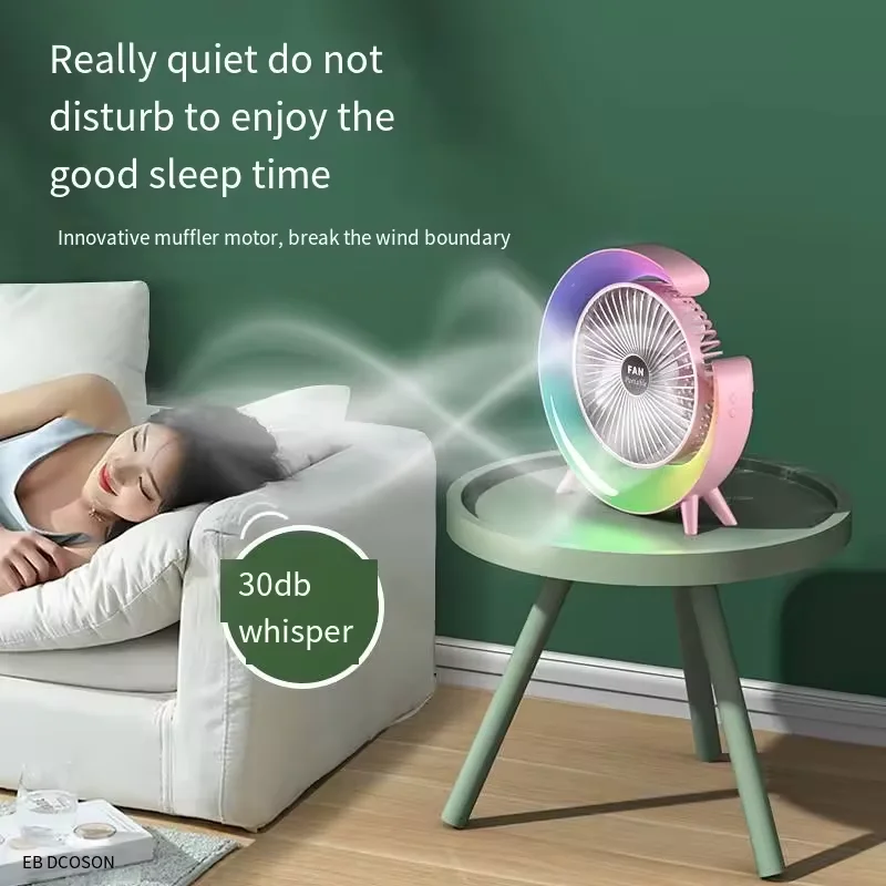 3 Speeds With Colorful Light Personal Fan 180 Degree Rotatable Desktop Fan for Home Office Bedroom Dorm Summer Gift