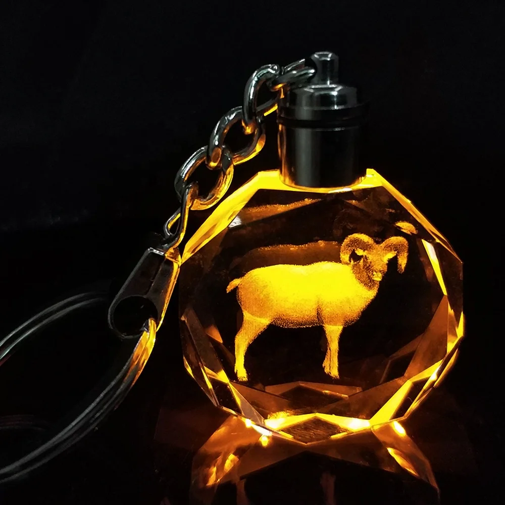 Feng Shui Features Led Crystal Keychain Chinese Zodiac Animal Dragon Snake Horse Sheep