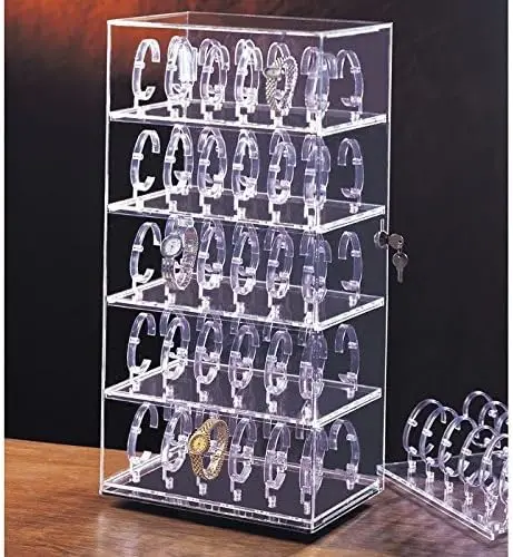 Acrylic Watch Display Case Revolving Lockable Acrylic Watch Stand Holders Watches Stand