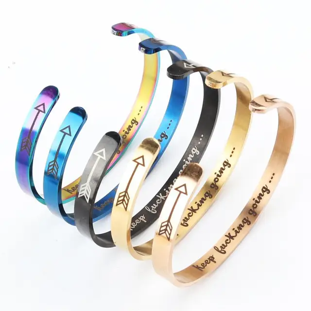 Fashion Jewelry Bracelet customized Stainless Steel Laser inscription C-Shaped Design Bracelet