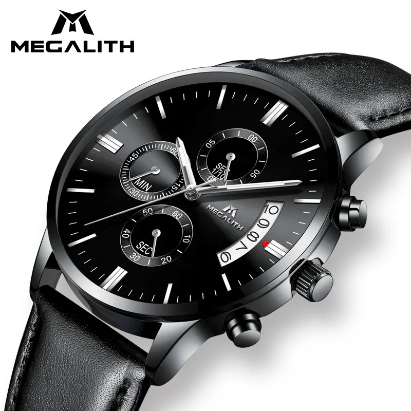 Megalith 8008 High Quality Leather Quartz Watch Waterproof