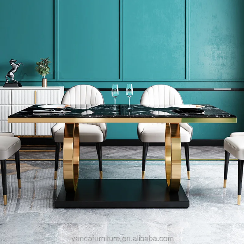 Luxury Black Marble Dining Set with Gold Silver Legs - 8 Seater ...