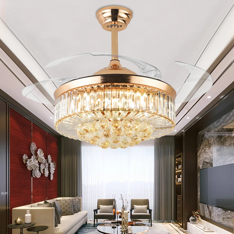 product 42 inch living room fan lamp alexa google home tuya intelligent voice control led three color variable light dc motor gold-8