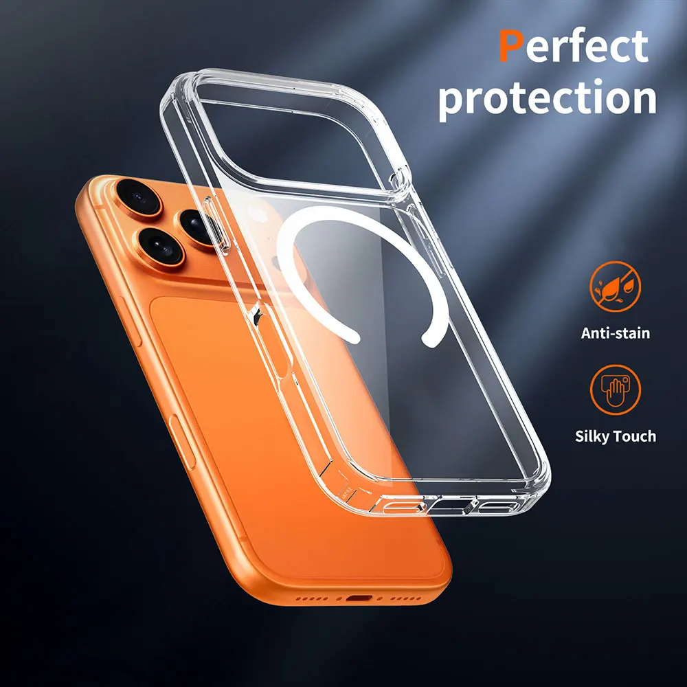product wholesales 15mm clear magnetic phone case for 17 series anti scratch strong n52 magnet attraction mobile case for iphone 17 pro-6