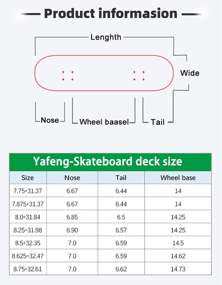 Yafeng Manufacturer Blank Skate Board Deck Oem 7.010 Inch Wooden Deep