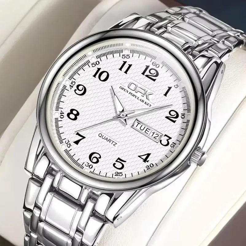 OPK 8110 Men's Watch - Stainless Steel, Waterproof, Dual Calendar