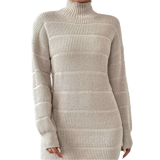 Women's Elegant Slim Fit Midi Bodycon Dress Long Sleeve Turtleneck Knitted Sweater for Autumn Winter Casual Party Club Wear