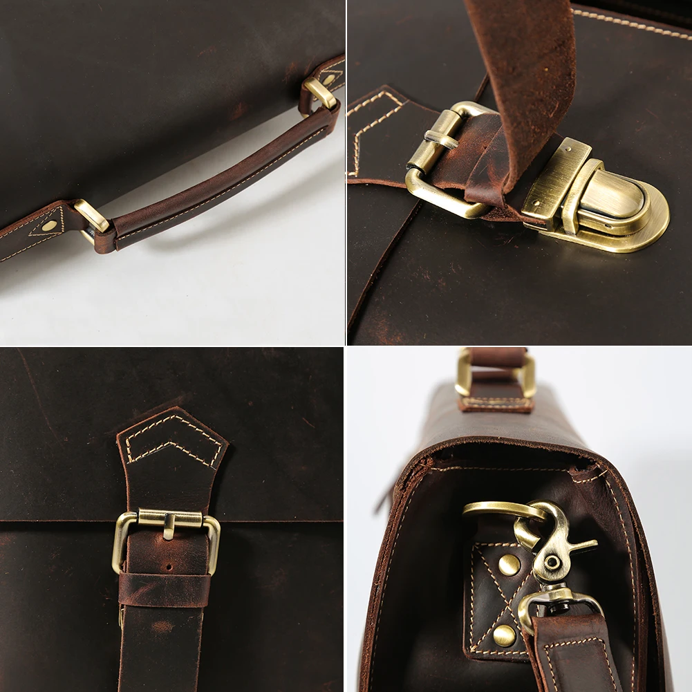 2025 Hot Selling Design Vintage Men Large Capacity 100% Genuine Cow Leather 17 Inch Laptop Bag Briefcase for Men