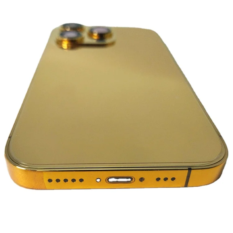 New Design Accept Logo Customized 24k Real Gold Plated Luxury Mobile Phone Housing for iPhone 14 15