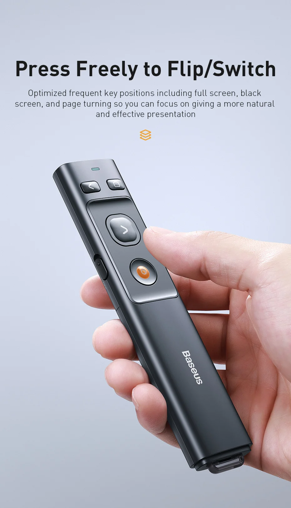 Baseus 2.4GHz Wireless Presenter Remote Controller Red Light Pen USB Control Pen For  Win 10 8 7 XP Projector PowerPoint PPT 8