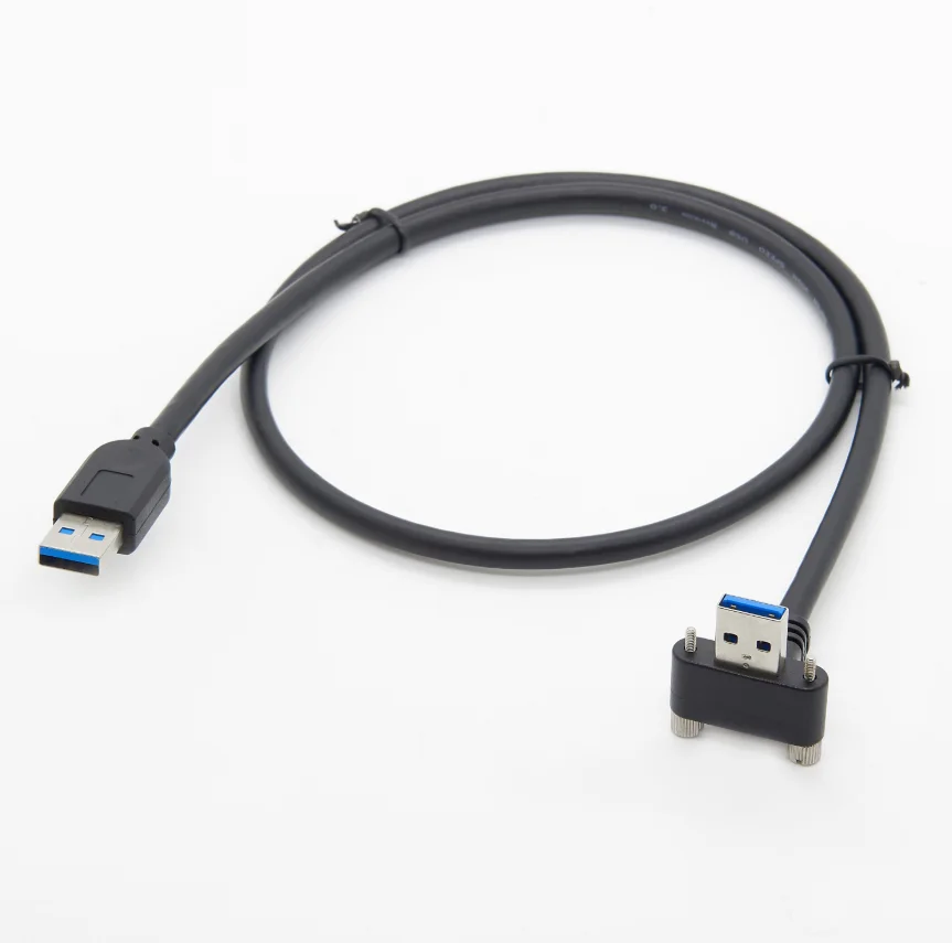 Industrial Camera Cable USB Type A Male Down Angle with Panel Mount Screw